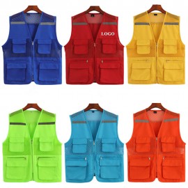 Logo Branded High Visibility Strip Workwear with Zipper Breathable Mesh Cloth