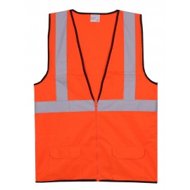 Orange Solid Zipper Safety Vest (Large/X-Large) with logo  Orange Solid Zipper Safety Vest (Large/X-Large) with logo