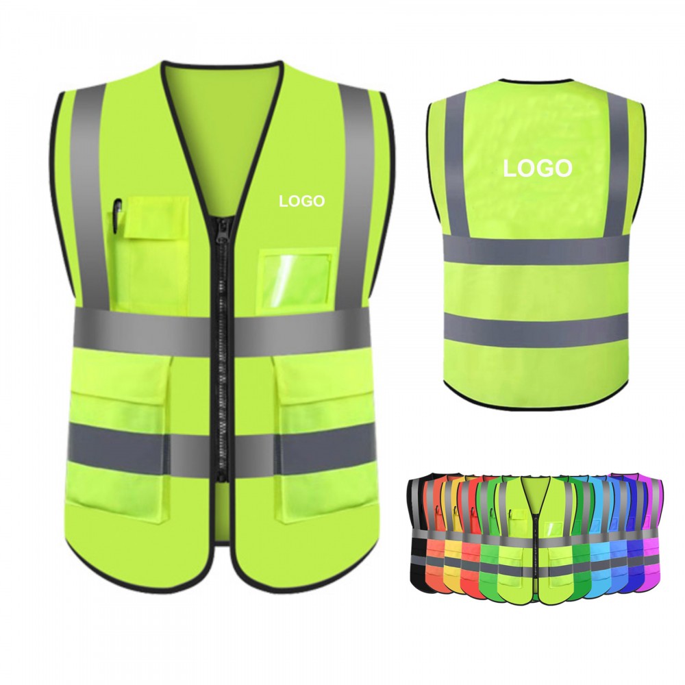 Custom Reflective Safety Vest With Pockets And Zipper