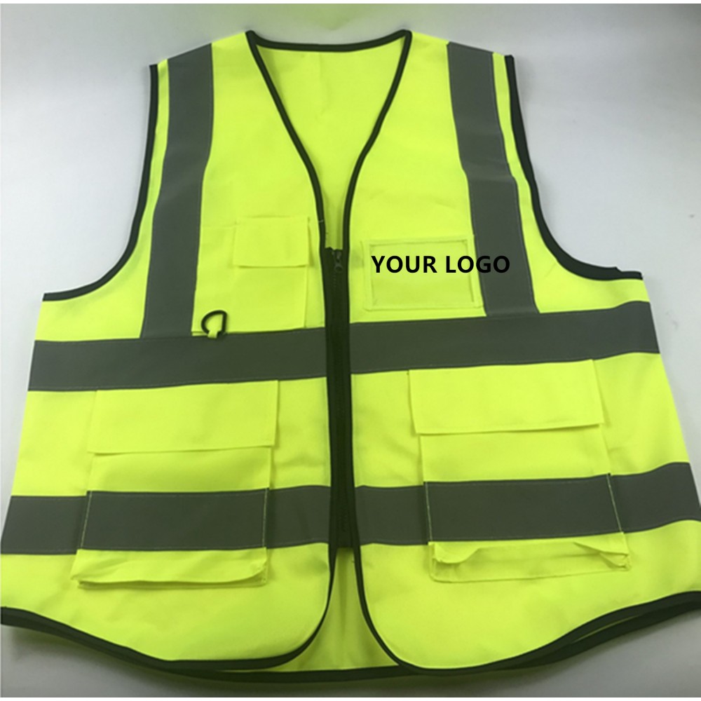 Reflective High Visibility Safety Vest with Pockets Made Of Breathable Polyester Logo Branded Reflective High Visibility Safety Vest with Pockets Made Of Breathable Polyester Logo Branded