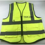 Reflective High Visibility Safety Vest with Pockets Made Of Breathable Polyester Logo Branded