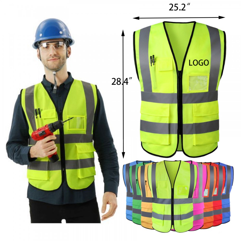 Custom High Visibility Safety Reflective Vest w/ 5 Pockets