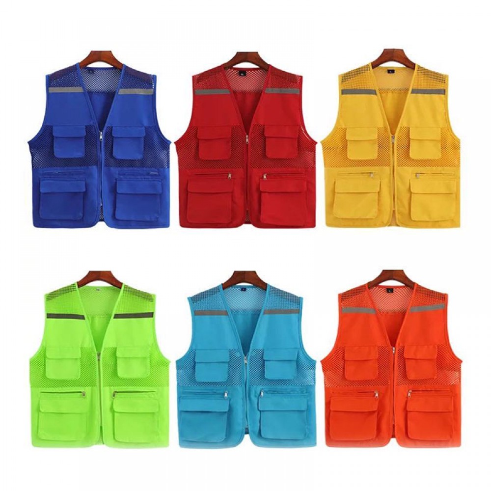 Unisex Reflective Multi-pockets Work Vest Custom Imprinted Unisex Reflective Multi-pockets Work Vest Custom Imprinted