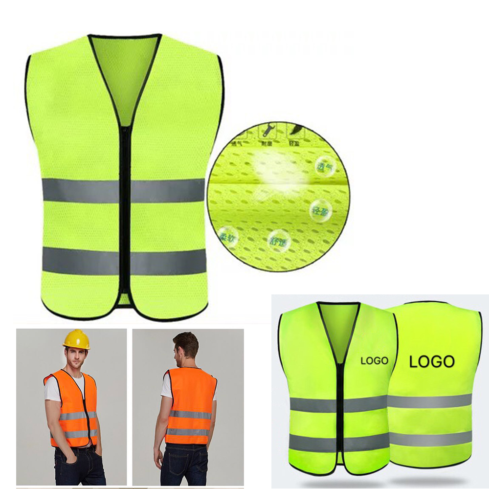 Full Zip Mesh Safety Vest with Reflective Tape Custom Printed Full Zip Mesh Safety Vest with Reflective Tape Custom Printed