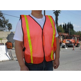 Economy Light Weight Poly Mesh Neon Orange Safety Vest w/Non ANSI with logo