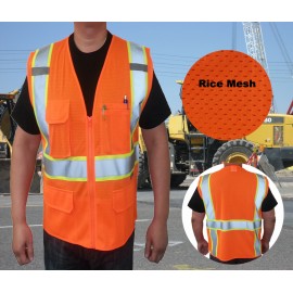 Personalized 3C Products ANSI 107-2020 Class 2 Safety Vest Rice Mesh Neon Orange With Pockets
