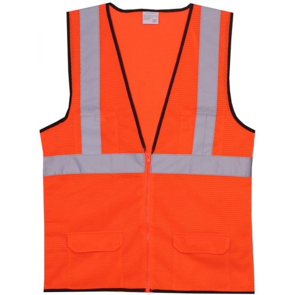 Orange Mesh Zipper Safety Vest (Large/X-Large) with logo
