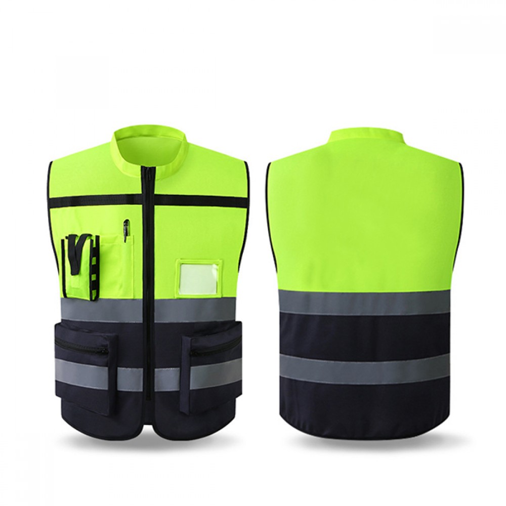 Custom Imprinted Hi Vis Reflective Safety Vest W/ Pockets Custom Imprinted Hi Vis Reflective Safety Vest W/ Pockets