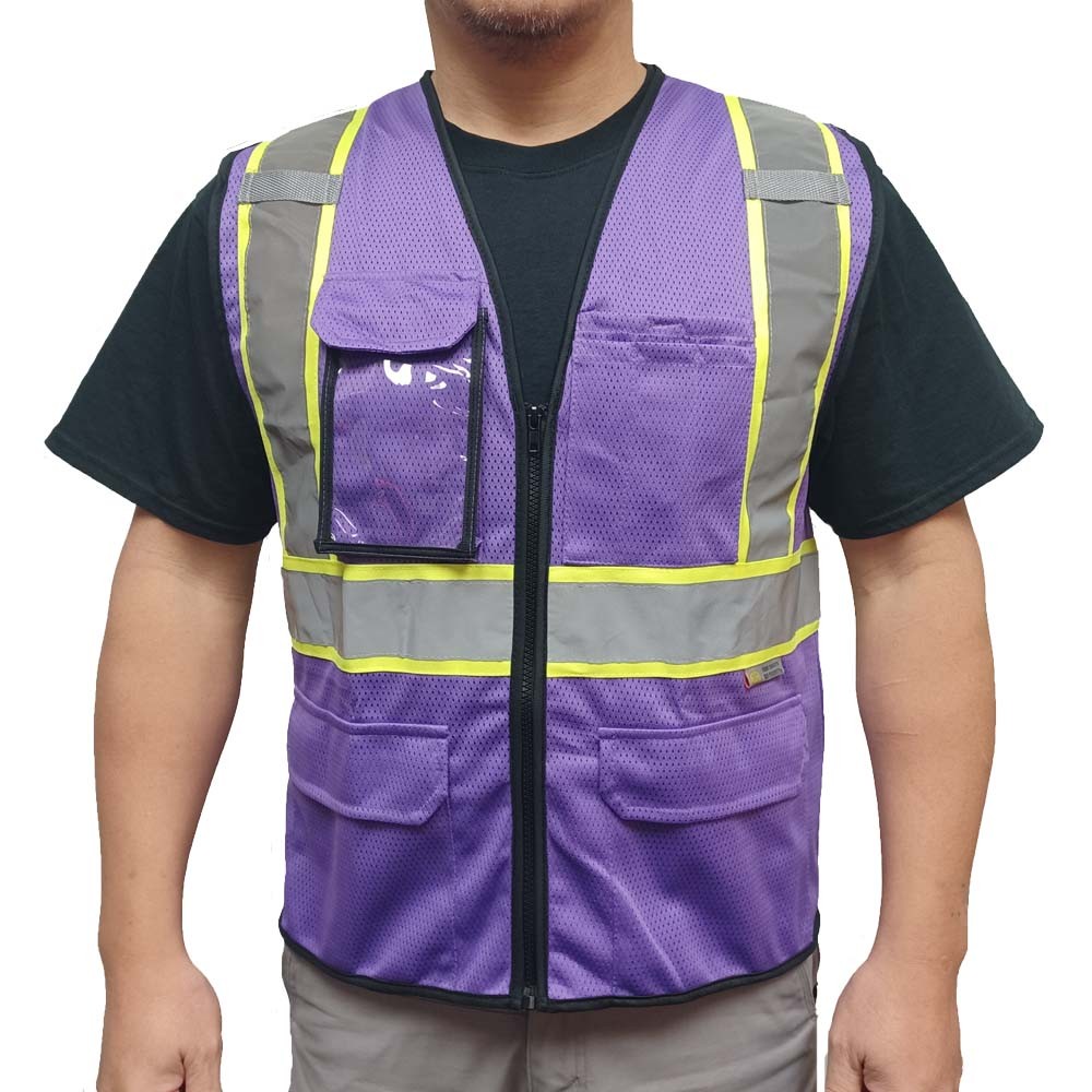 Personalized 3C Products Non-ANSI, Purple Safety Vest with Multi Pockets