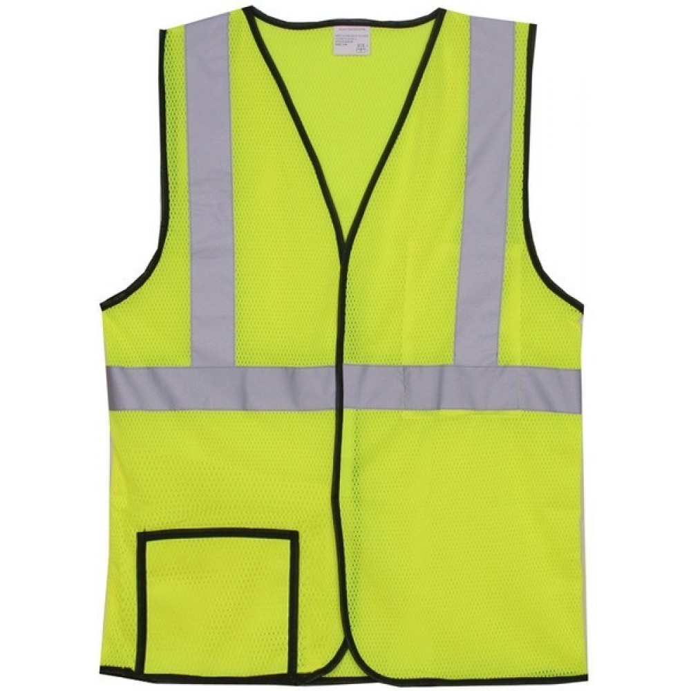 Custom Printed:Logo Branded Mesh Yellow Single Stripe Safety Vest (2XL/3XL)