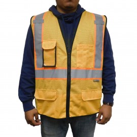 Custom Printed:Logo Branded 3C Products Non-ANSI, Goldenrod Safety Vest with Multi Pockets  Custom Printed:Logo Branded 3C Products Non-ANSI, Goldenrod Safety Vest with Multi Pockets