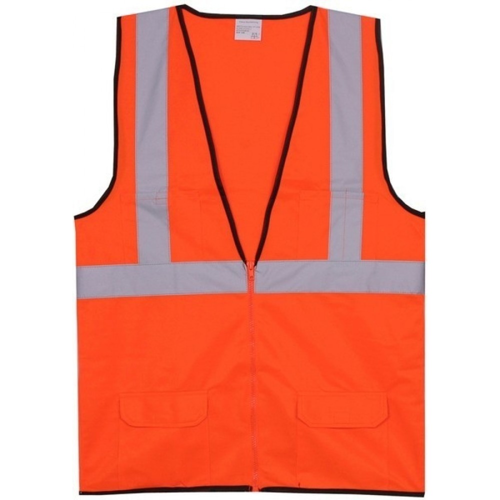 Custom Printed:Logo Branded Orange Solid Zipper Safety Vest (2X-Large/3X-Large)