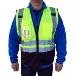 Promotional 3C Safety Green ANSI/ISEA 107-2020 Class 2 Mesh Safety Vest w/ 9 pockets, Black bottom and ID pocket