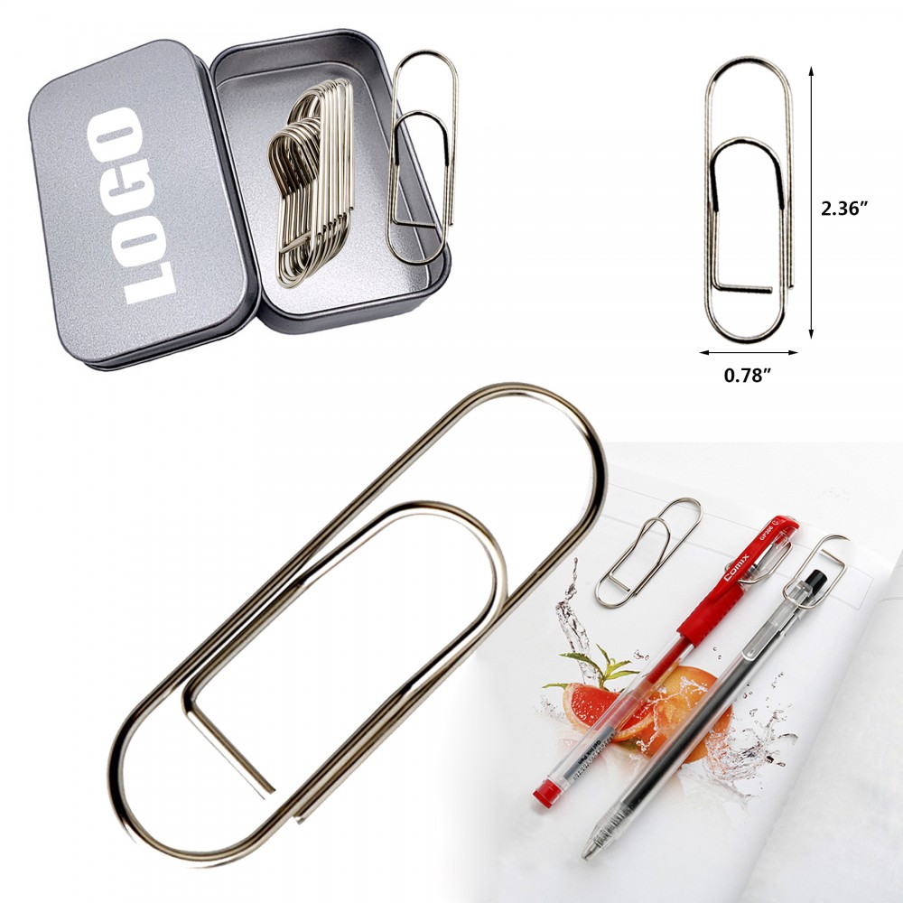 Silver Jumbo Paper Clips Pen Holder In Tin Box with Logo
