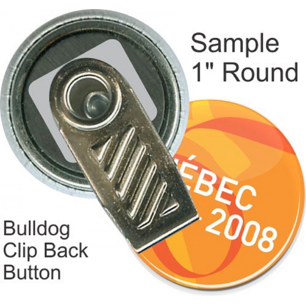 Custom Buttons - 1 Inch Round, Bulldog Clip with Logo