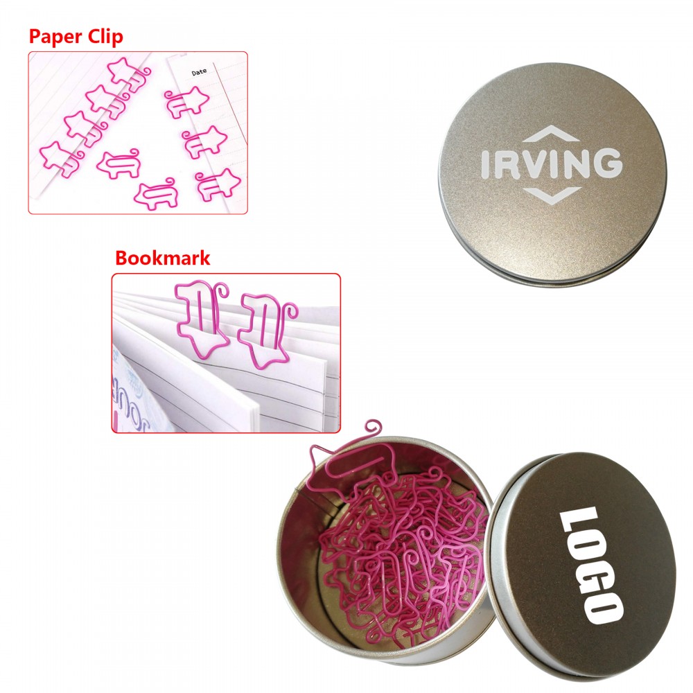 Pig Shaped Paper Clips in Tin Box with Logo