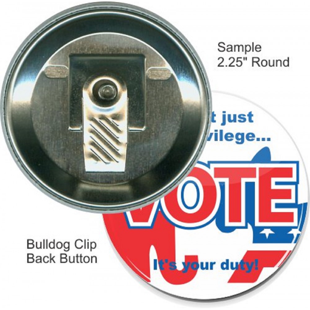 Custom Buttons - 2 1/4 Inch Round, Bulldog Clip with Logo