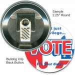 Logo Branded Custom Buttons - 2 1/4 Inch Round, Bulldog Clip