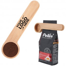 2 in 1 Wooden Coffee Scoop Bag Clip with Logo  2 in 1 Wooden Coffee Scoop Bag Clip with Logo