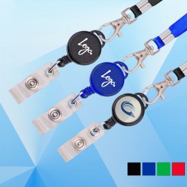 Logo Branded Round Retractable Badge Holder with Lanyard  Logo Branded Round Retractable Badge Holder with Lanyard