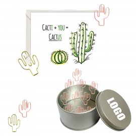 Cactus Shaped Paper Clips in Tin Box with Logo