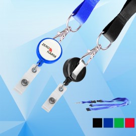 Round Retractable Badge Holder with Large Lanyard with Logo