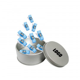 15 Small Plastic Clips w/Metal Box with Logo