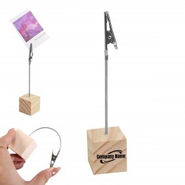 Custom Imprinted Sign Holder With Alligator Clip And Wood Base