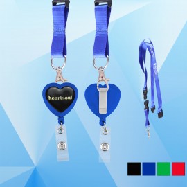 Customized Heart Shape Retractable Badge Holder with Large Lanyard