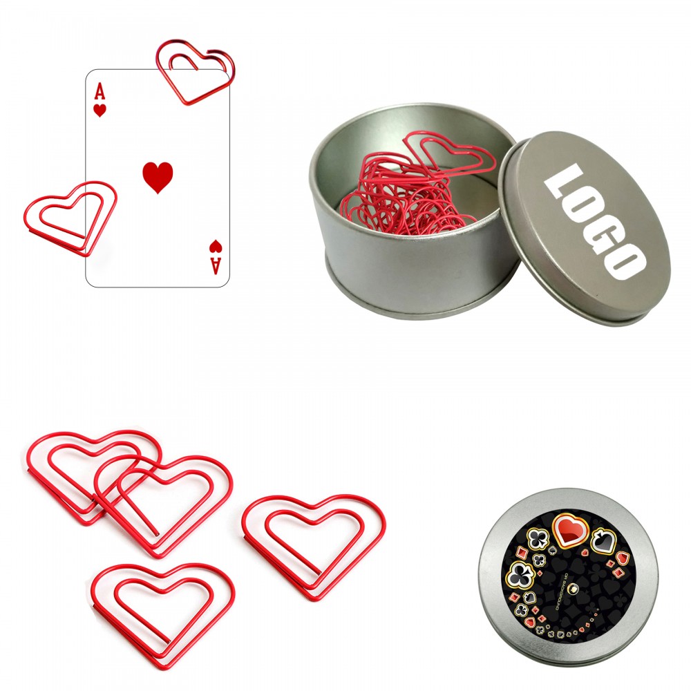 Heart Shaped Paper Clips in Tin Box with Logo