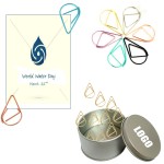 Logo Branded Water Drop Shaped Paper Clips In Tin Box