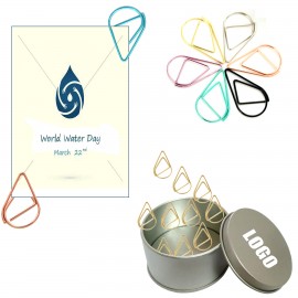 Promotional Water Drop Shaped Paper Clips In Tin Box