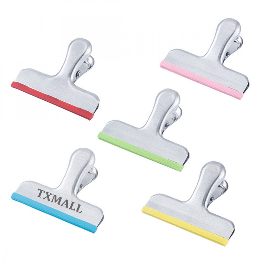 Logo Branded Stainless Steel Chip Food Bag Clips Covered with Silicone