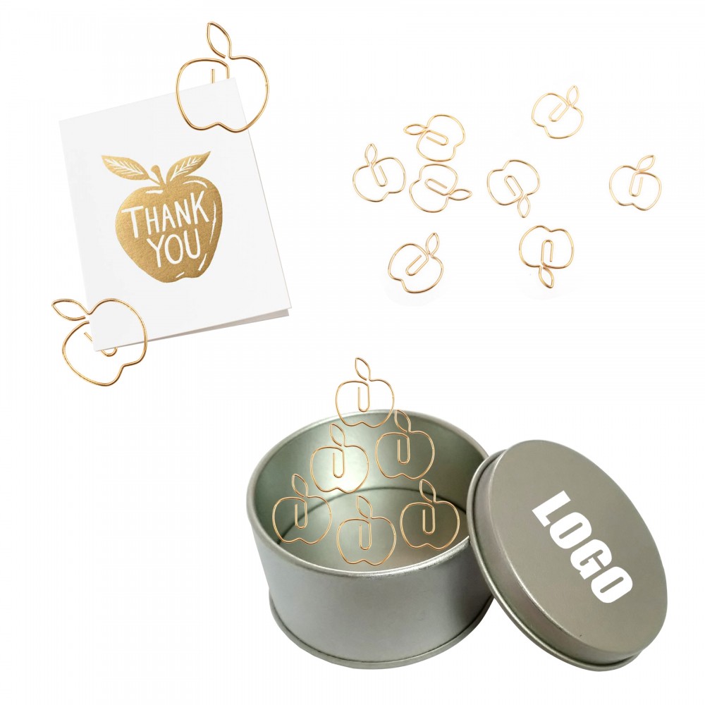 Promotional Apple Shaped Paper Clips in Tin Box