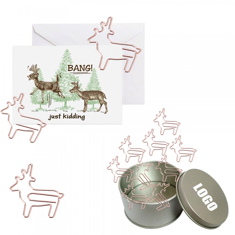 Promotional Animal Deer Shaped Paper Clips in Tin Box