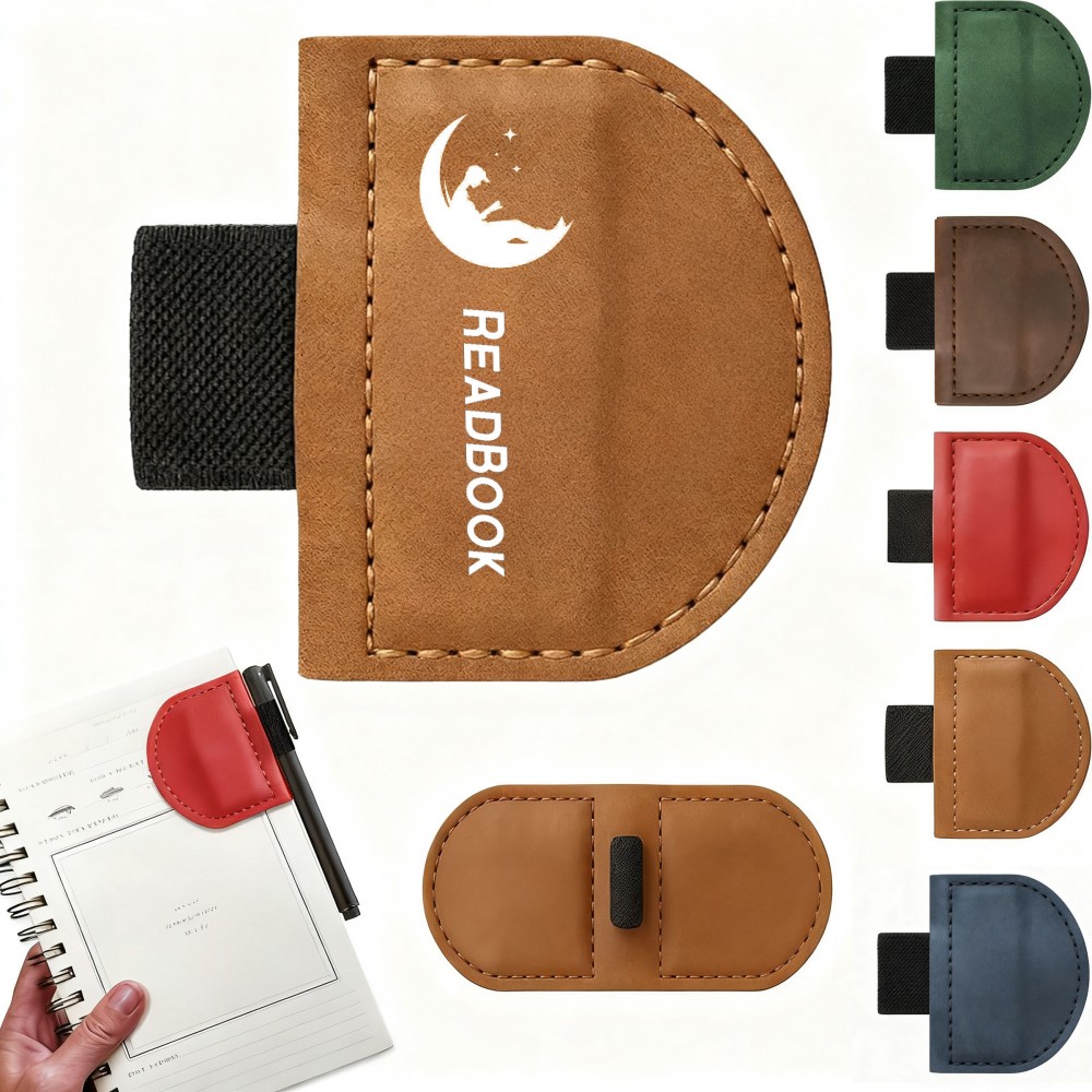 Leather Magnetic Bookmark With Pen Holder Logo Branded