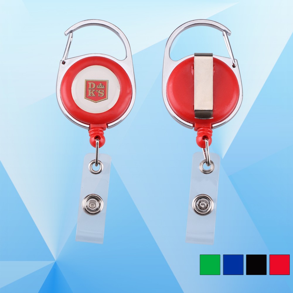 Custom Round Shape Retractable Badge Holder with Carabiner Clip