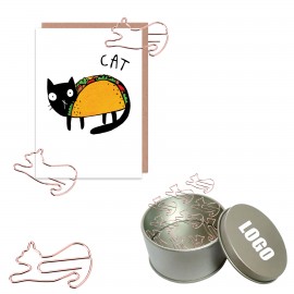 Cat Shaped Paper Clips in Tin Box with Logo