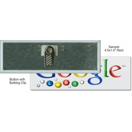 Custom Buttons - 4.5X1.5 Inch Rectangle, Bulldog Clip with Logo  Custom Buttons - 4.5X1.5 Inch Rectangle, Bulldog Clip with Logo