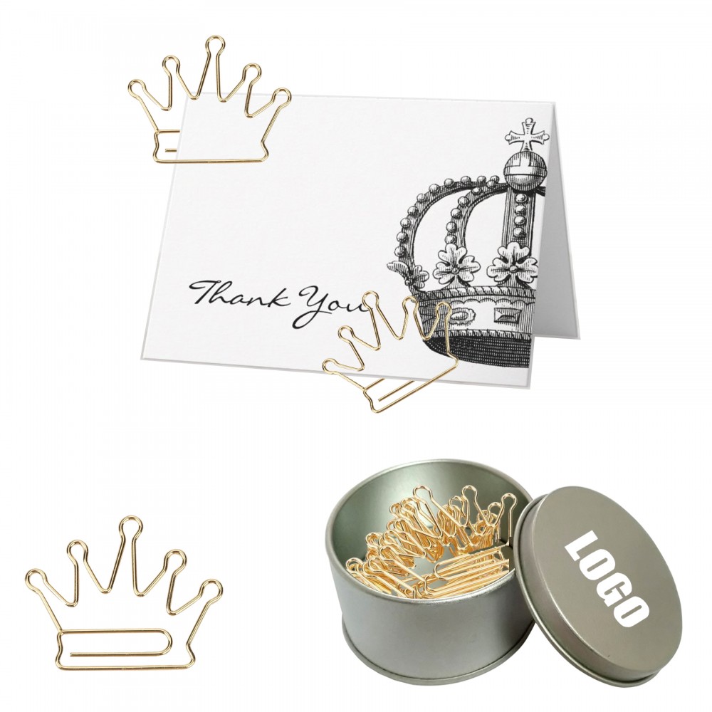 Crown Shaped Paper Clips in Tin Box with Logo