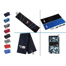 Logo Branded Waffle Pattern Tri-Fold Golf Towel With Clip