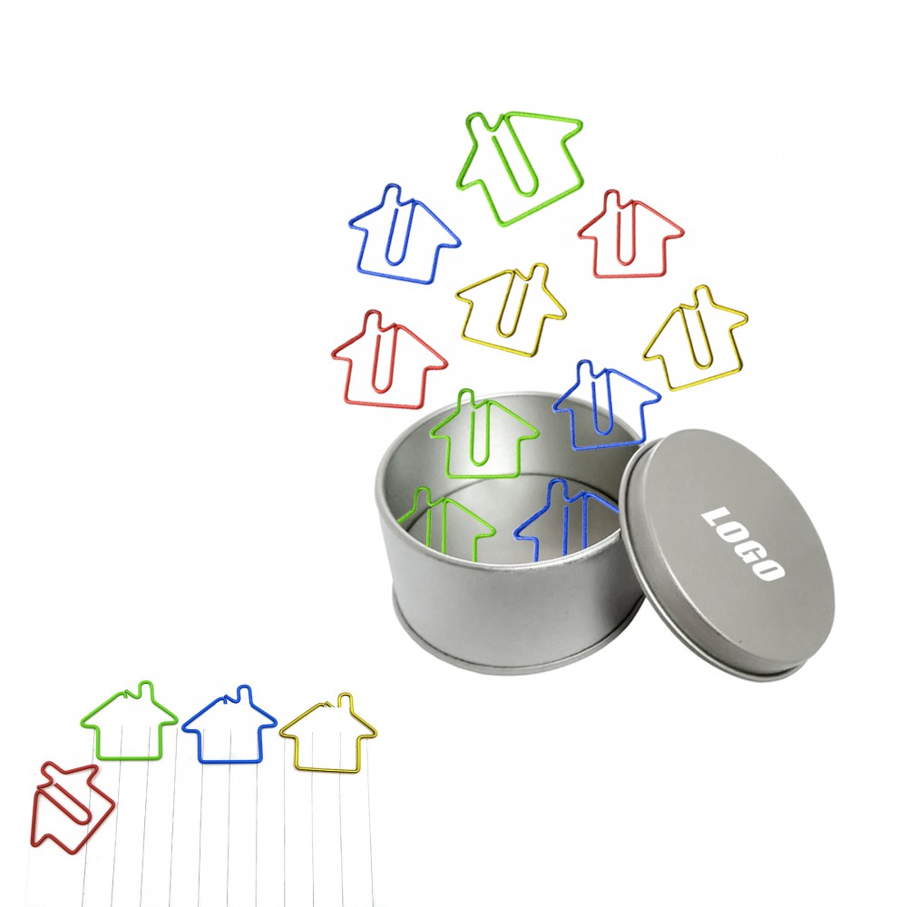 Custom House Shaped Paper Clips in Tin Box