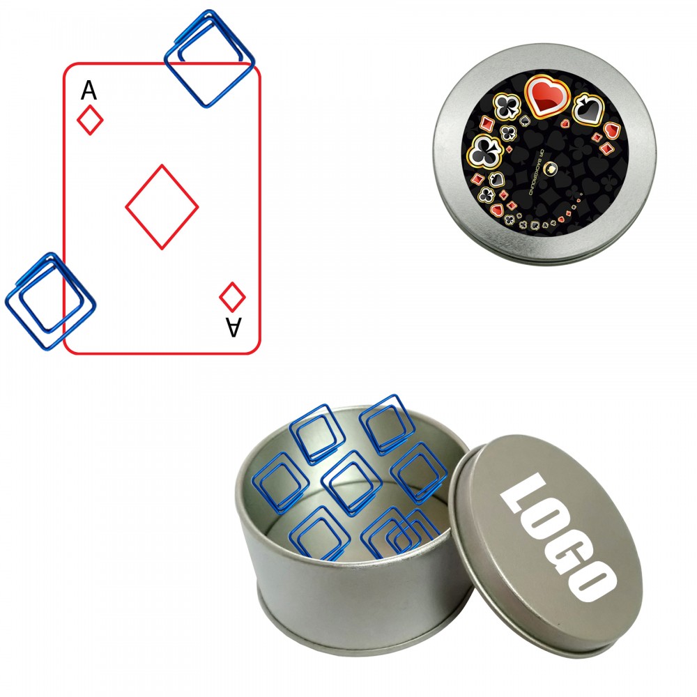 Playing Card Diamond Shaped Paper Clips in Tin Box with Logo