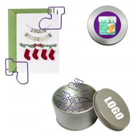 Customized Christmas Sock Shaped Paper Clips in Tin Box  Customized Christmas Sock Shaped Paper Clips in Tin Box