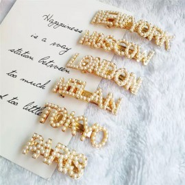 Elegant Words Pearl Hair Pin with Logo