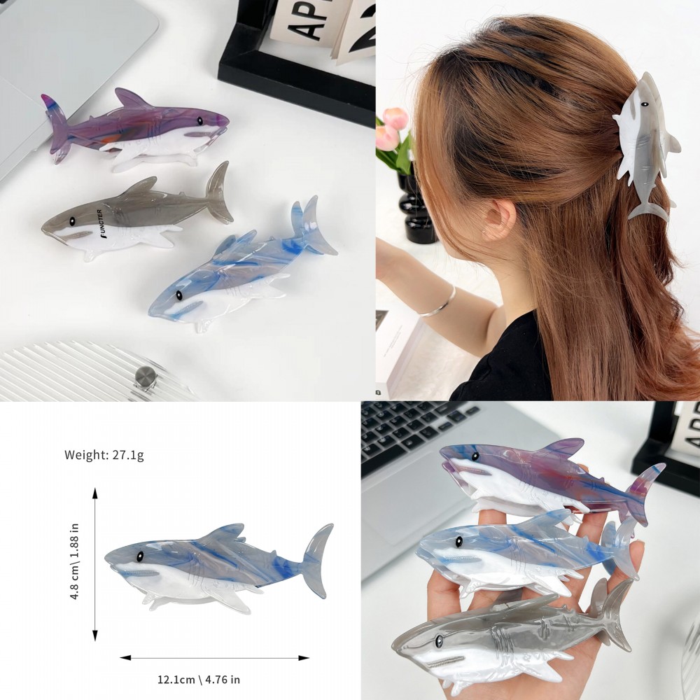 Shark-themed Acetate Hair Claw Clips Custom Printed
