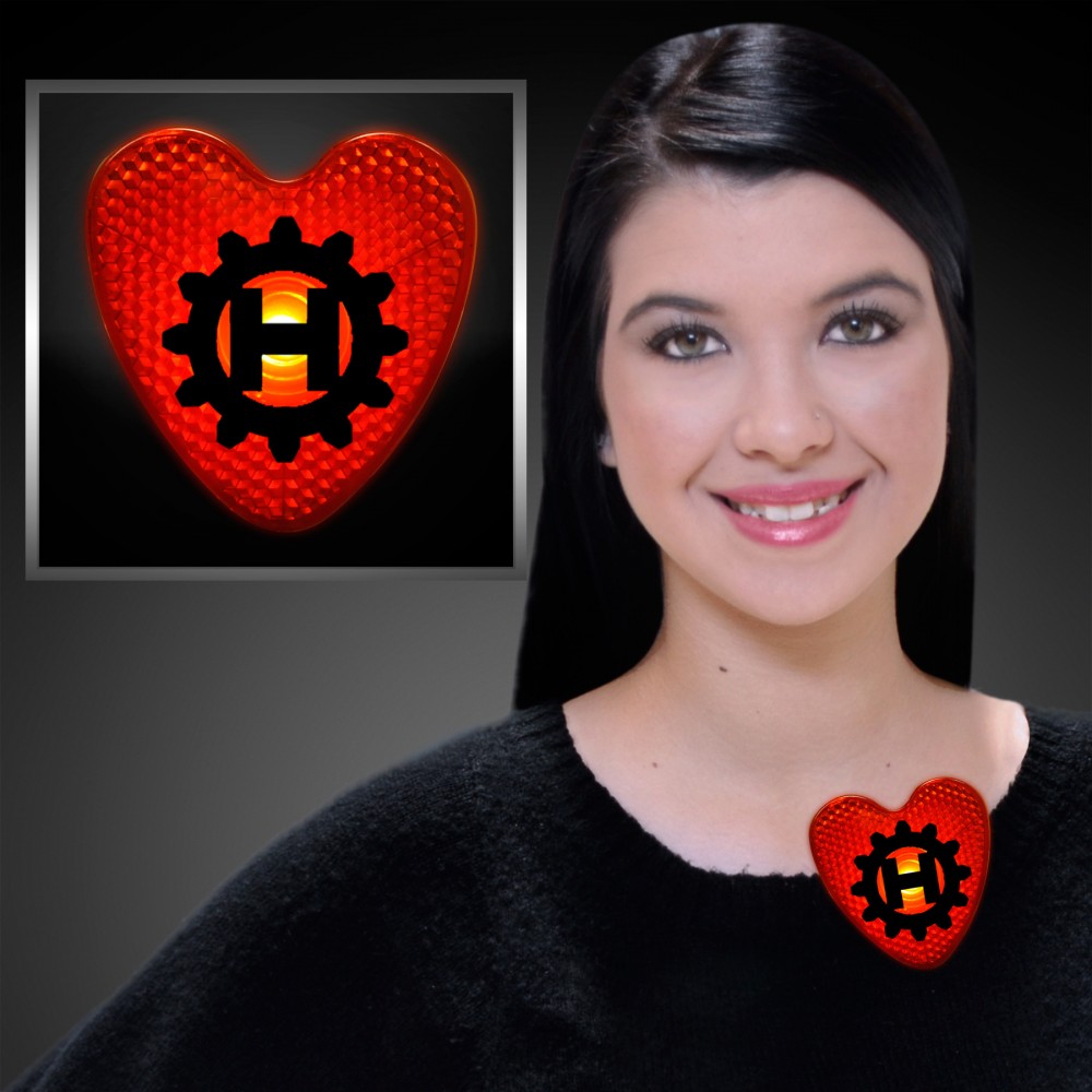 Custom Printed LED Blinking Red Heart Clip - Domestic Imprint Logo Branded Custom Printed LED Blinking Red Heart Clip - Domestic Imprint Logo Branded