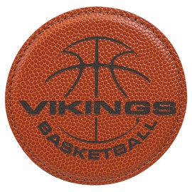 4" Round Basketball Laserable Leatherette Coaster with Logo