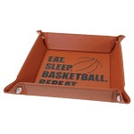 6" x 6" Basketball Laserable Leatherette Snap Up Tray with Silver Snaps with Logo