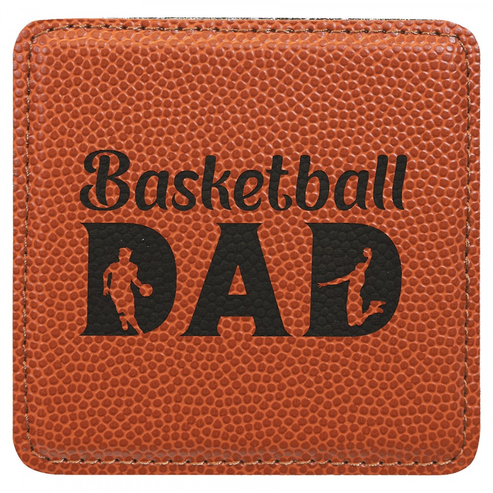 4" x 4" Square Basketball Laserable Leatherette Coaster with Logo